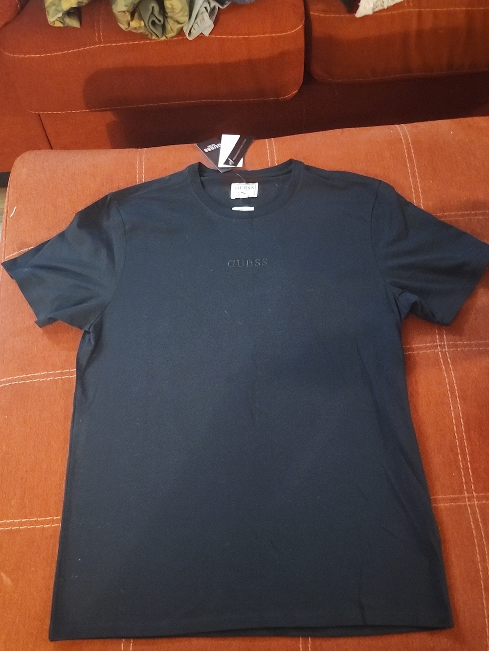 GUESS Black Embossed Logo Crew Neck T-Shirt